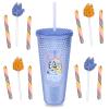 Bluey Rhinestone Tumbler with Candy Sticks and Lollipops Inside, Individually Wrapped Pieces, 24 Ounces