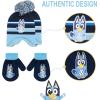 Bluey Bandit and Chilli Toddler Hat with Winter Mittens for Kids – Warm Winter Hat for Toddler with Kids Mittens Blue Grey(Blues_3)