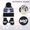 Bluey Bandit and Chilli Toddler Hat with Winter Mittens for Kids – Warm Winter Hat for Toddler with Kids Mittens Blue Grey(Bluey Stripes)