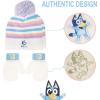 Bluey Bandit and Chilli Toddler Hat with Winter Mittens for Kids – Warm Winter Hat for Toddler with Kids Mittens Blue Grey(Light Stripes)