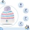Bluey Bandit and Chilli Toddler Hat with Winter Mittens for Kids – Warm Winter Hat for Toddler with Kids Mittens Blue Grey(Light Stripes)
