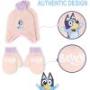 Bluey Bandit and Chilli Toddler Hat with Winter Mittens for Kids – Warm Winter Hat for Toddler with Kids Mittens Blue Grey(Pink 2 Piece)