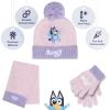 Bluey Bandit and Chilli Toddler Hat with Winter Mittens for Kids – Warm Winter Hat for Toddler with Kids Mittens Blue Grey(Pinky Purple)