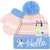 Bluey Bandit and Chilli Toddler Hat with Winter Mittens for Kids – Warm Winter Hat for Toddler with Kids Mittens Blue Grey(Blue Pompom)