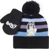 Bluey Bandit and Chilli Toddler Hat with Winter Mittens for Kids – Warm Winter Hat for Toddler with Kids Mittens Blue Grey(Bluey Stripes)