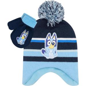 Bluey Bandit and Chilli Toddler Hat with Winter Mittens for Kids – Warm Winter Hat for Toddler with Kids Mittens Blue Grey(Blues_3)