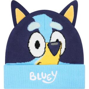 Bluey Bandit and Chilli Toddler Hat with Winter Mittens for Kids – Warm Winter Hat for Toddler with Kids Mittens Blue Grey(Bluey Winter Hat)