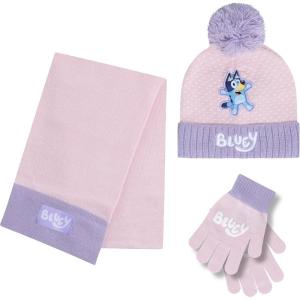 Bluey Bandit and Chilli Toddler Hat with Winter Mittens for Kids – Warm Winter Hat for Toddler with Kids Mittens Blue Grey(Pinky Purple)