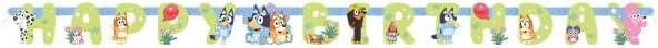 image:imageBluey Birthday Party Supplies Bundle includes 16 Lunch Plates 16 Lunch Napkins 16 Paper Cups 1 Plastic Table Cover 1 Happy Birthday Banner 16 Party Blowouts 1 Dinosaur Sticker Sheet