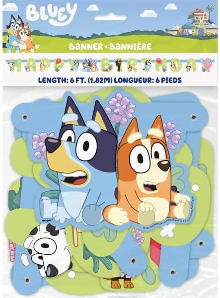 image:imageBluey Birthday Party Supplies Bundle includes 16 Lunch Plates 16 Lunch Napkins 16 Paper Cups 1 Plastic Table Cover 1 Happy Birthday Banner 16 Party Blowouts 1 Dinosaur Sticker Sheet