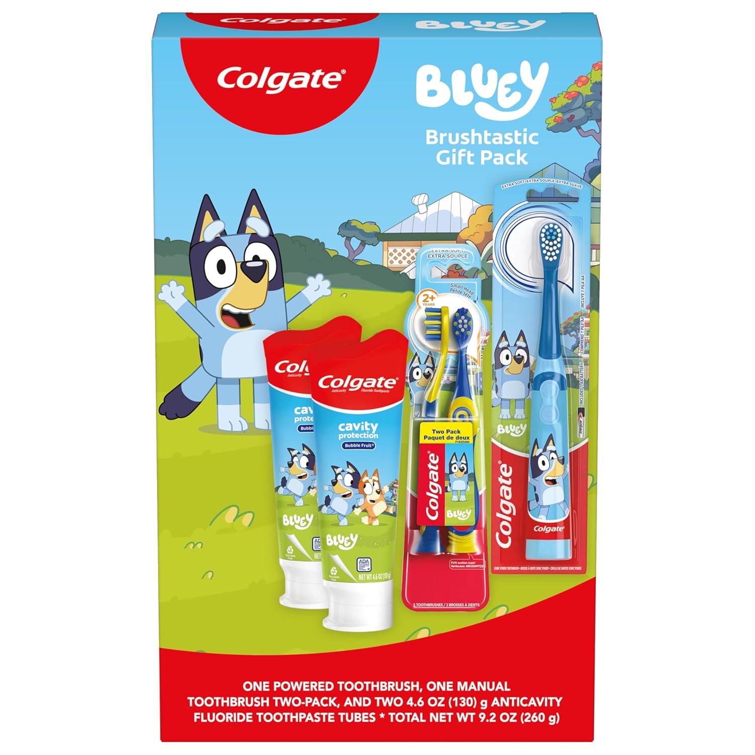 image:imageColgate Kids Bluey Toothbrush and Kids Toothpaste Gift Set Includes BlueyThemed Battery Toothbrush 2 Bubblegum Flavored Fluoride Toothpastes and 2 Manual Toothbrushes