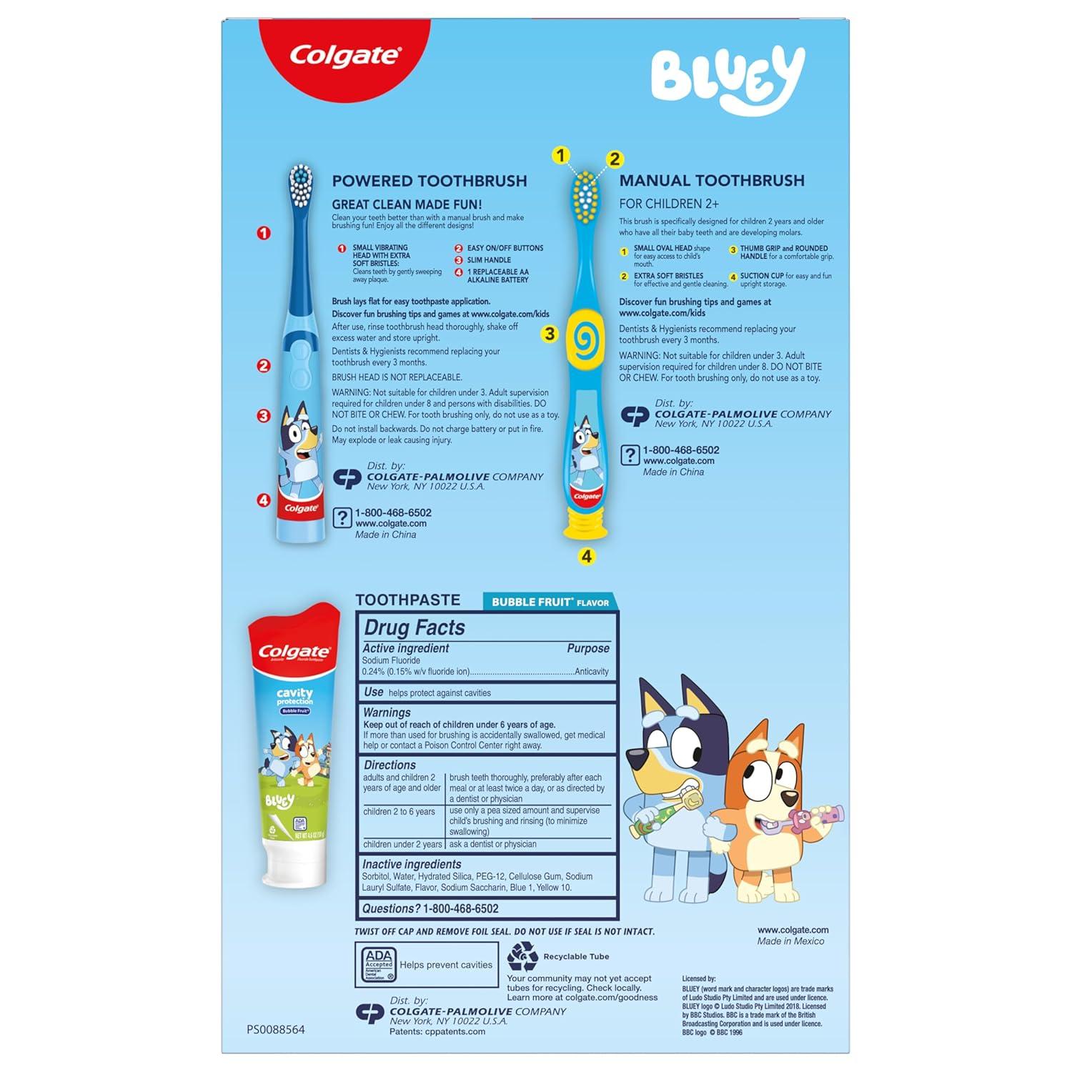 image:imageColgate Kids Bluey Toothbrush and Kids Toothpaste Gift Set Includes BlueyThemed Battery Toothbrush 2 Bubblegum Flavored Fluoride Toothpastes and 2 Manual Toothbrushes