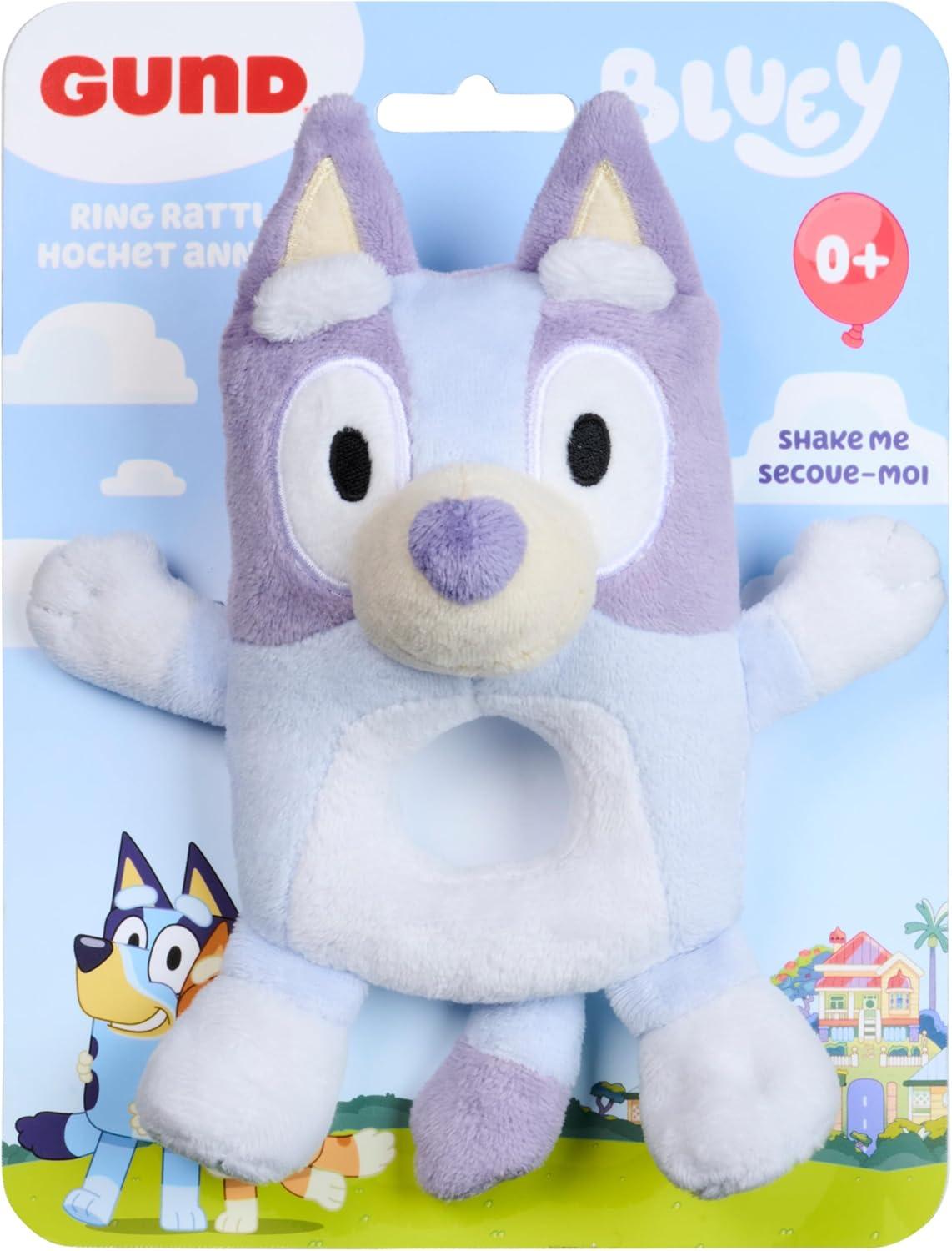 image:imageGUND Official Bluey Plush Ring Rattle Bluey Baby Rattle Sensory Toy for Babies Blue 6