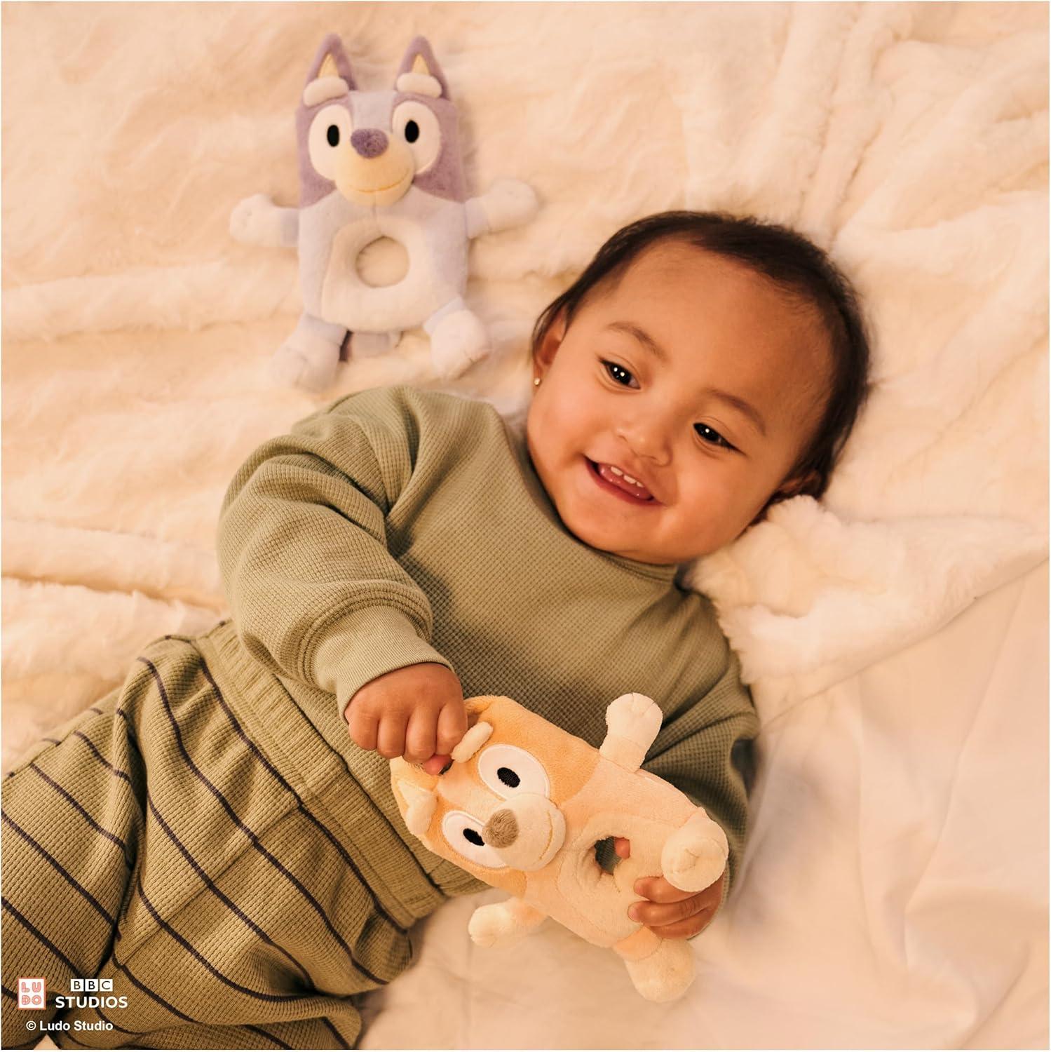 image:imageGUND Official Bluey Plush Ring Rattle Bluey Baby Rattle Sensory Toy for Babies Blue 6