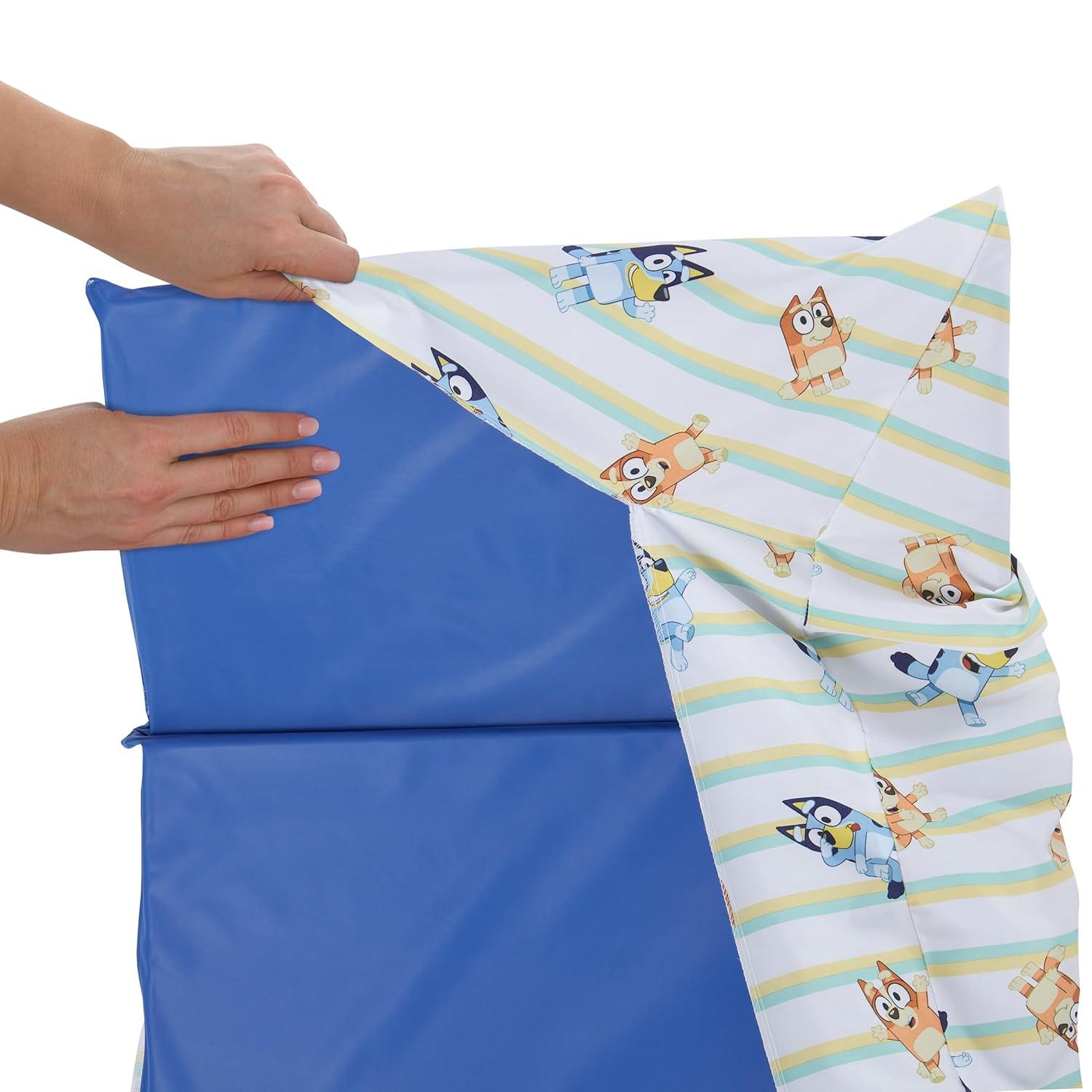 image:imageNoJo Bluey Preschool Nap Mat Sheet Blue Orange and Green Pinstripe Official Bluey Licensed