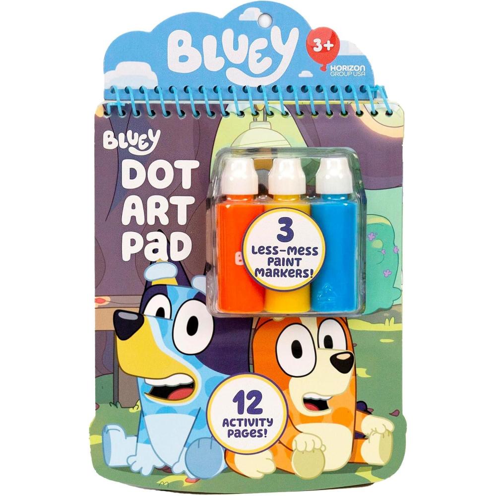 image:imageBluey Dot Art Pad SpiralBound Coloring Book with 12 Activity Sheets and 3 LessMess Paint Markers Creative ColorMatching Craft for Kids