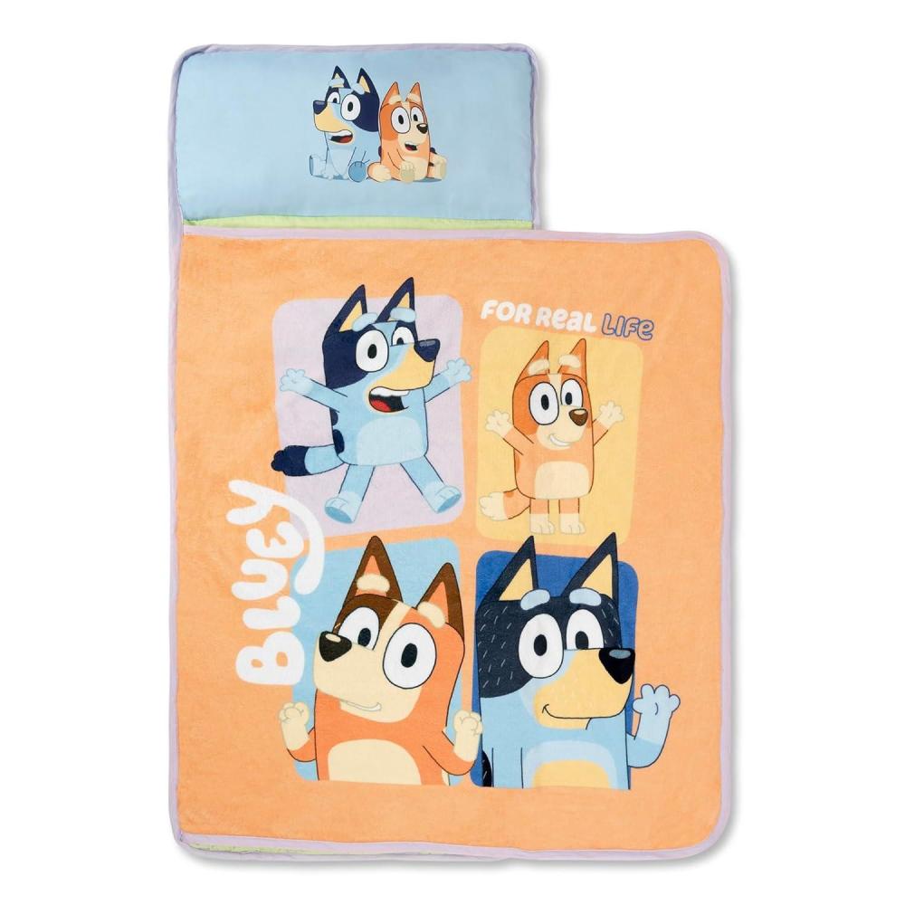 image:imageNoJo Bluey for Real Life Toddler Nap Mat  Includes Attached Pillow and Fleece Blanket Orange and Blue