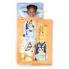 NoJo Bluey for Real Life Toddler Nap Mat – Includes Attached Pillow and Fleece Blanket, Orange, and Blue