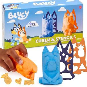 Bluey Sidewalk Chalk & Reusable Stencils, 4-Piece Art Kit