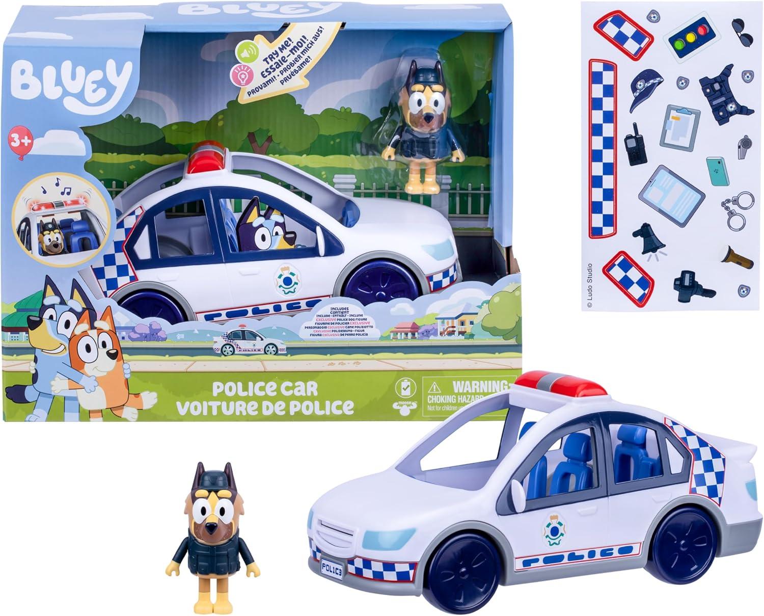 image:imageBluey Police Car Vehicle from The Special Episode The Sign Includes Police Car with Flashing Lights amp Sounds Policeman Figure and Themed Sticker Set Batteries Included