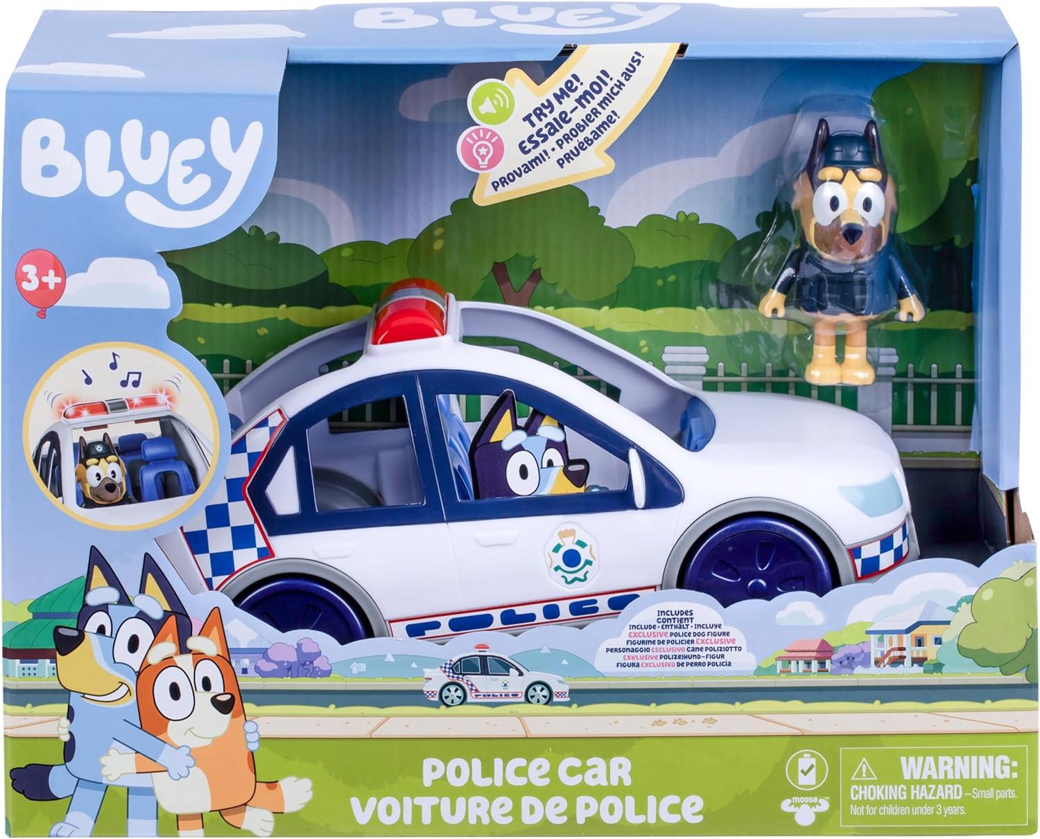 image:imageBluey Police Car Vehicle from The Special Episode The Sign Includes Police Car with Flashing Lights amp Sounds Policeman Figure and Themed Sticker Set Batteries Included