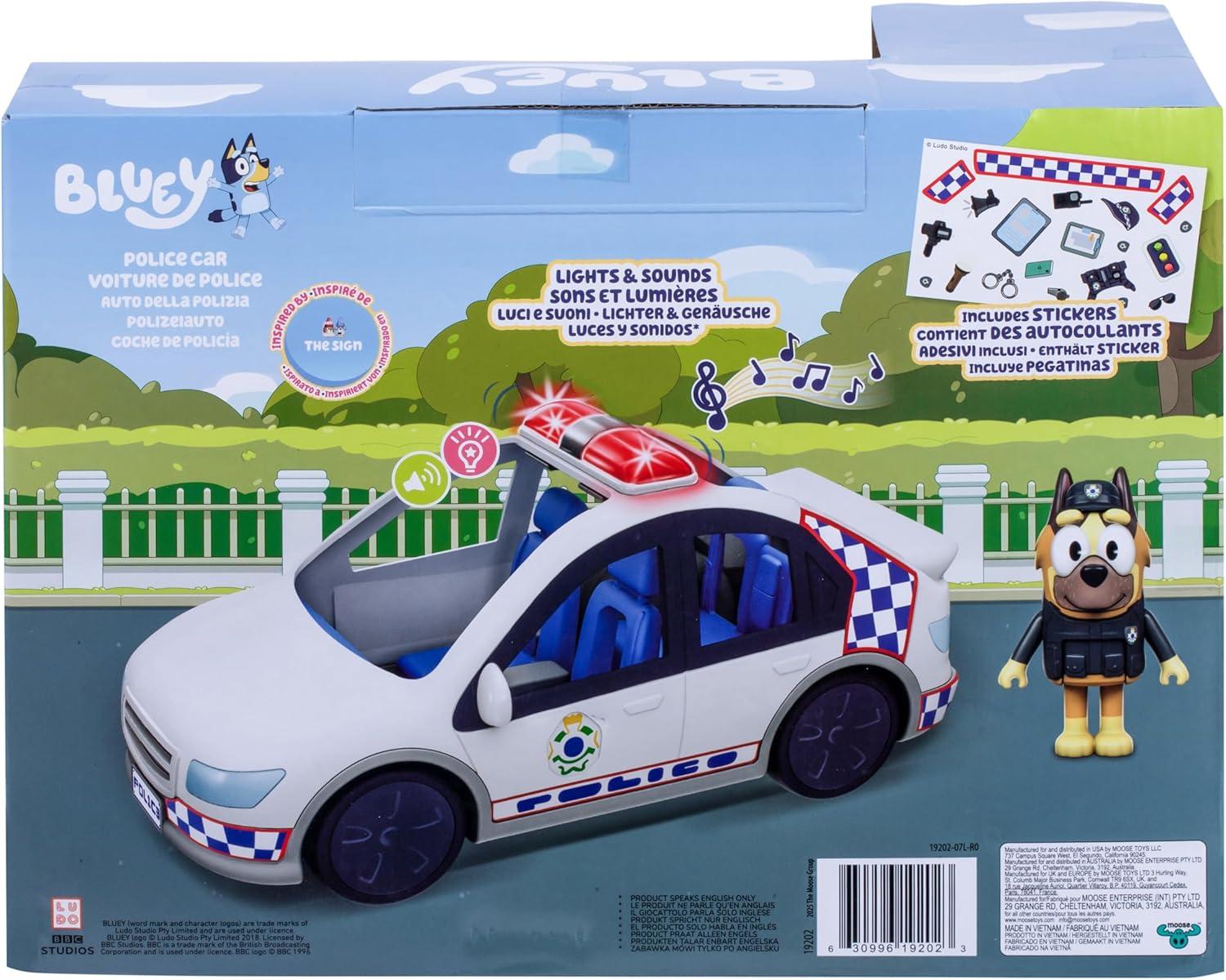 image:imageBluey Police Car Vehicle from The Special Episode The Sign Includes Police Car with Flashing Lights amp Sounds Policeman Figure and Themed Sticker Set Batteries Included