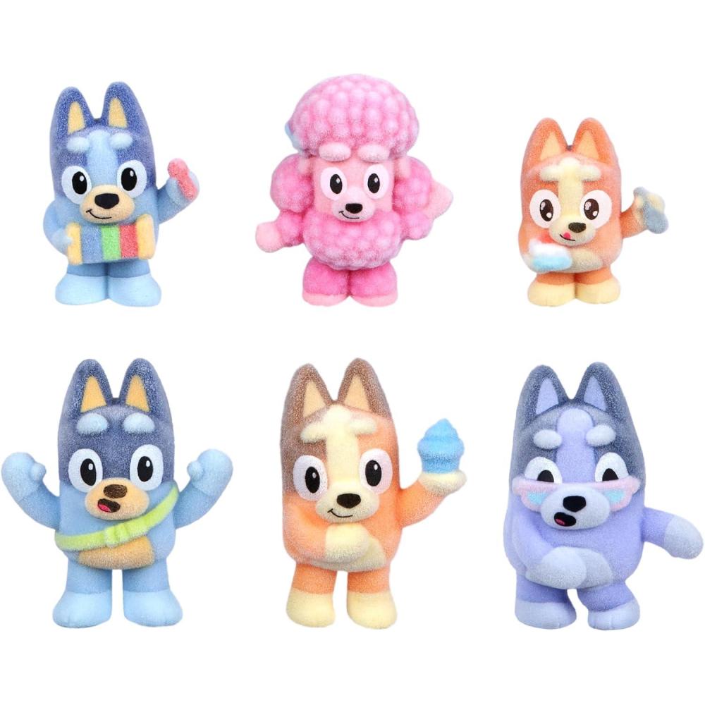 image:imageBluey Fuzzies Deluxe Figure Pack with 6 Specially Flocked Collectible MiniFigures Incl 2 Surprise Figures Blind Pack Trading Card and Collectors Guide 80 to Collect in Series 1