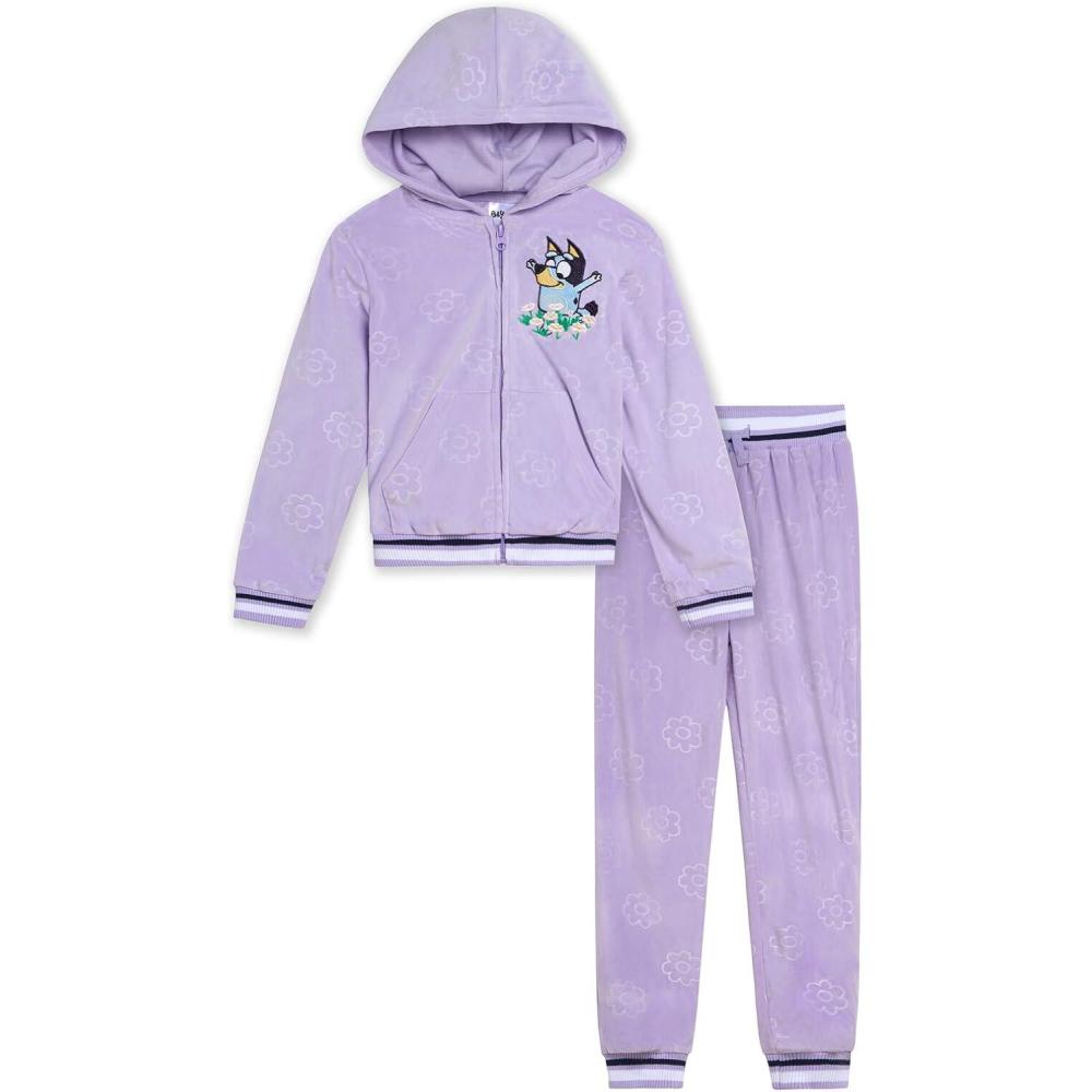 image:imageBluey Girls Velour Zip Up Hoodie and Jogger Pants Outfit Set Toddler to Big Kid Sizes 2T 1012Lavender Bluey