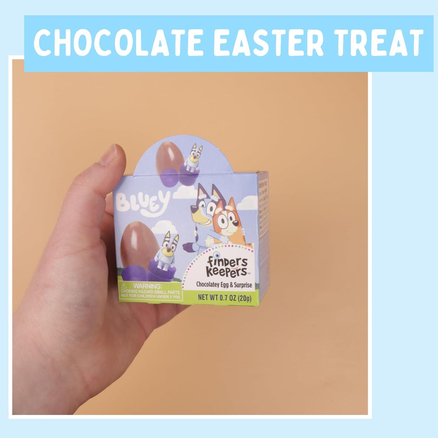 image:imageFinders Keepers Bluey Chocolate Eggs Individually Boxed Candy with Figurine Inside Easter Basket Stuffer Gifts 07 Ounces Pack of 3