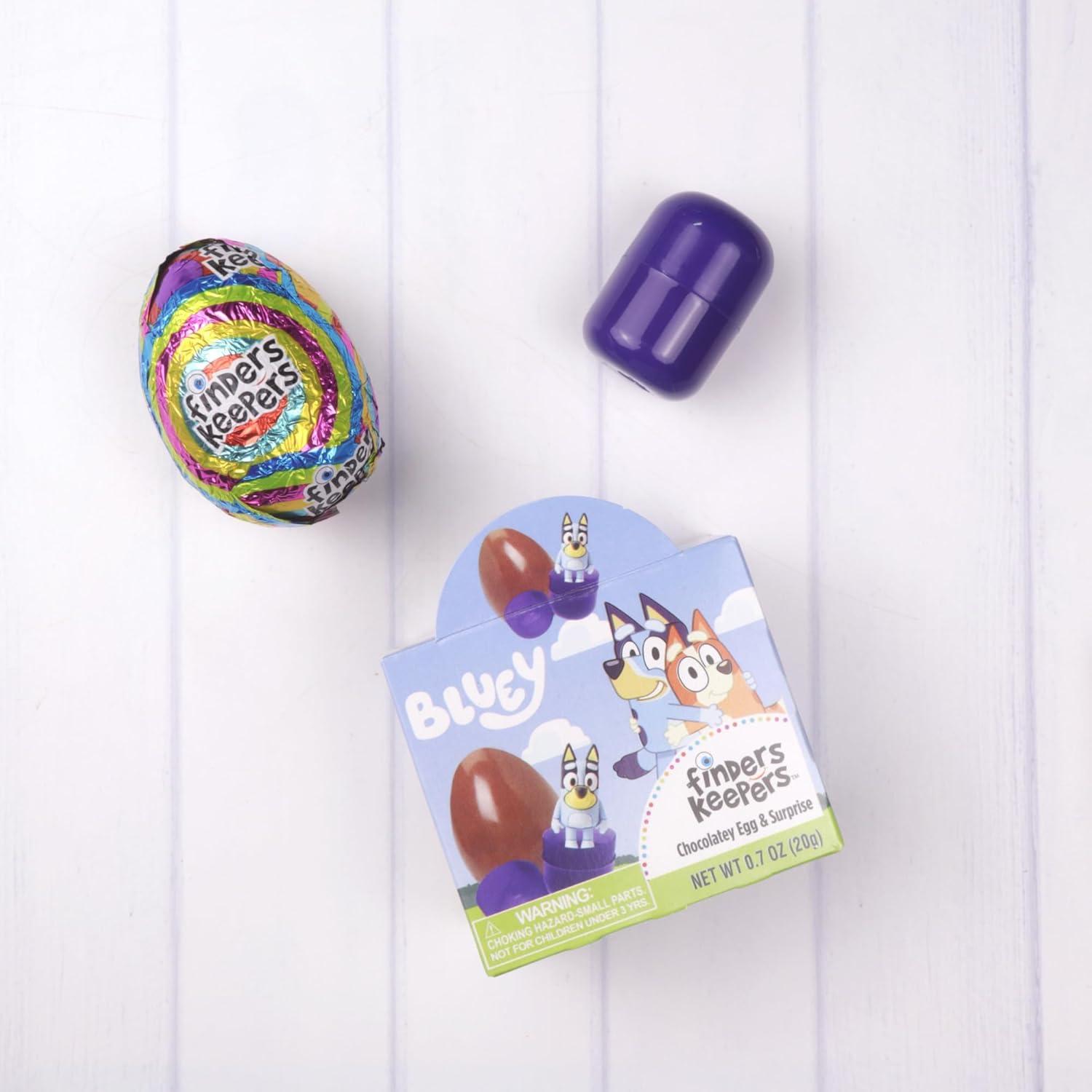 image:imageFinders Keepers Bluey Chocolate Eggs Individually Boxed Candy with Figurine Inside Easter Basket Stuffer Gifts 07 Ounces Pack of 3