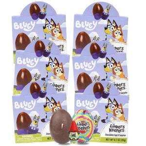 Finders Keepers Bluey Chocolatey Eggs, Character Figurine Inside, Birthday Party Favor Candy, 6 Count