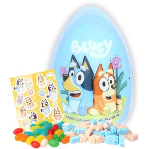 Galerie Bluey Jumbo Easter Egg with Assorted Treats, Includes Character Candy, Jelly Beans, and Stickers, Basket Stuffer, 2.71 Ounces