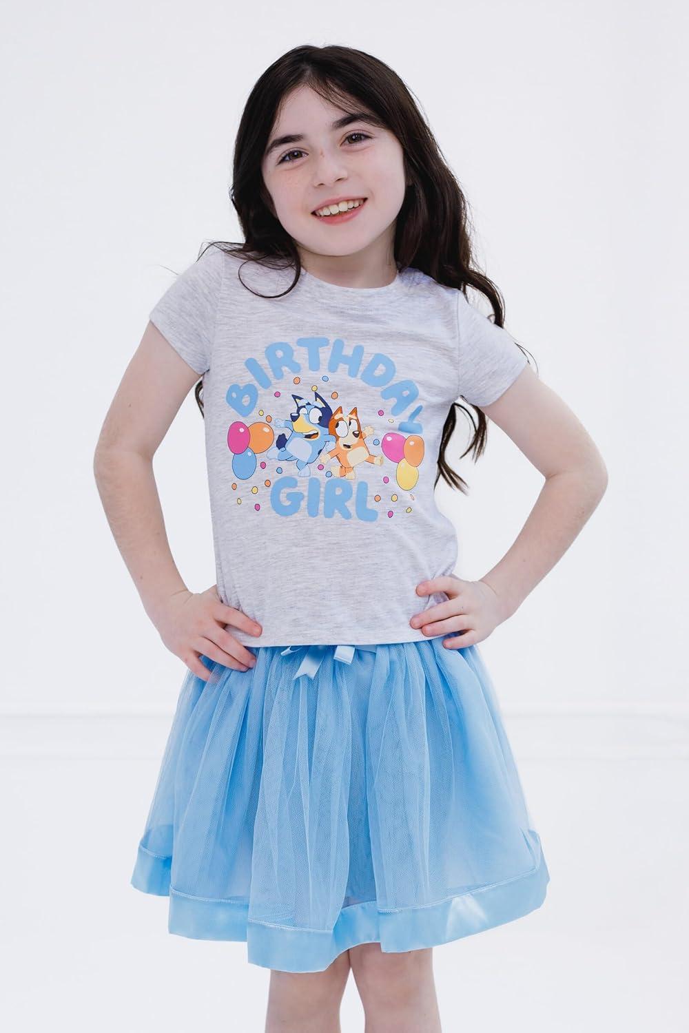 image:imageBluey Floral Birthday TShirt and Mesh Tulle Skirt Outfit Set Infant to Big Kid Sizes 12 Months 1012Heather Gray Sky Blue