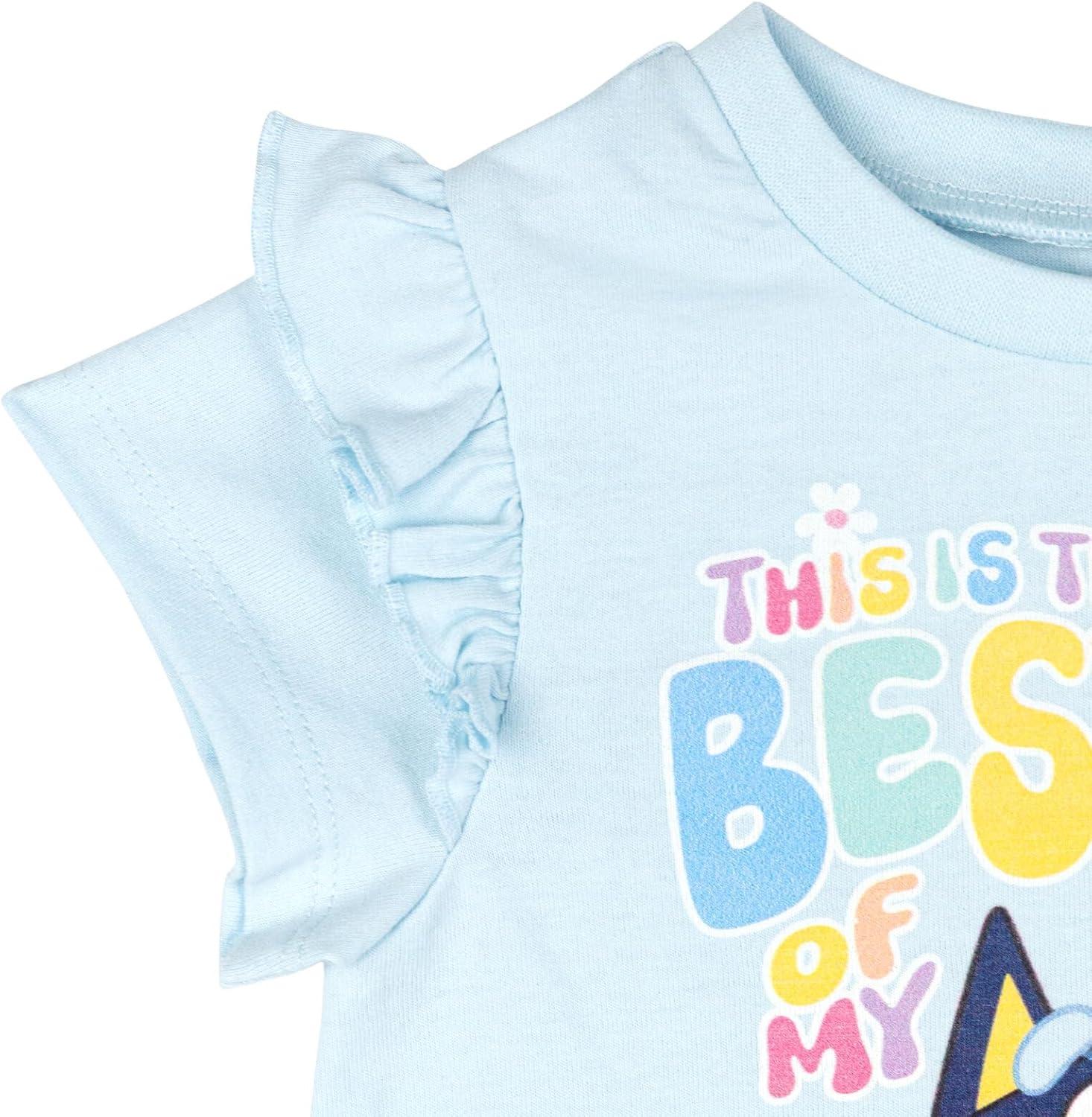 image:imageBluey Girls TShirt and Chambray Shorts Outfit Set Toddler to Big Kid Sizes 2T 1012Sky Blue