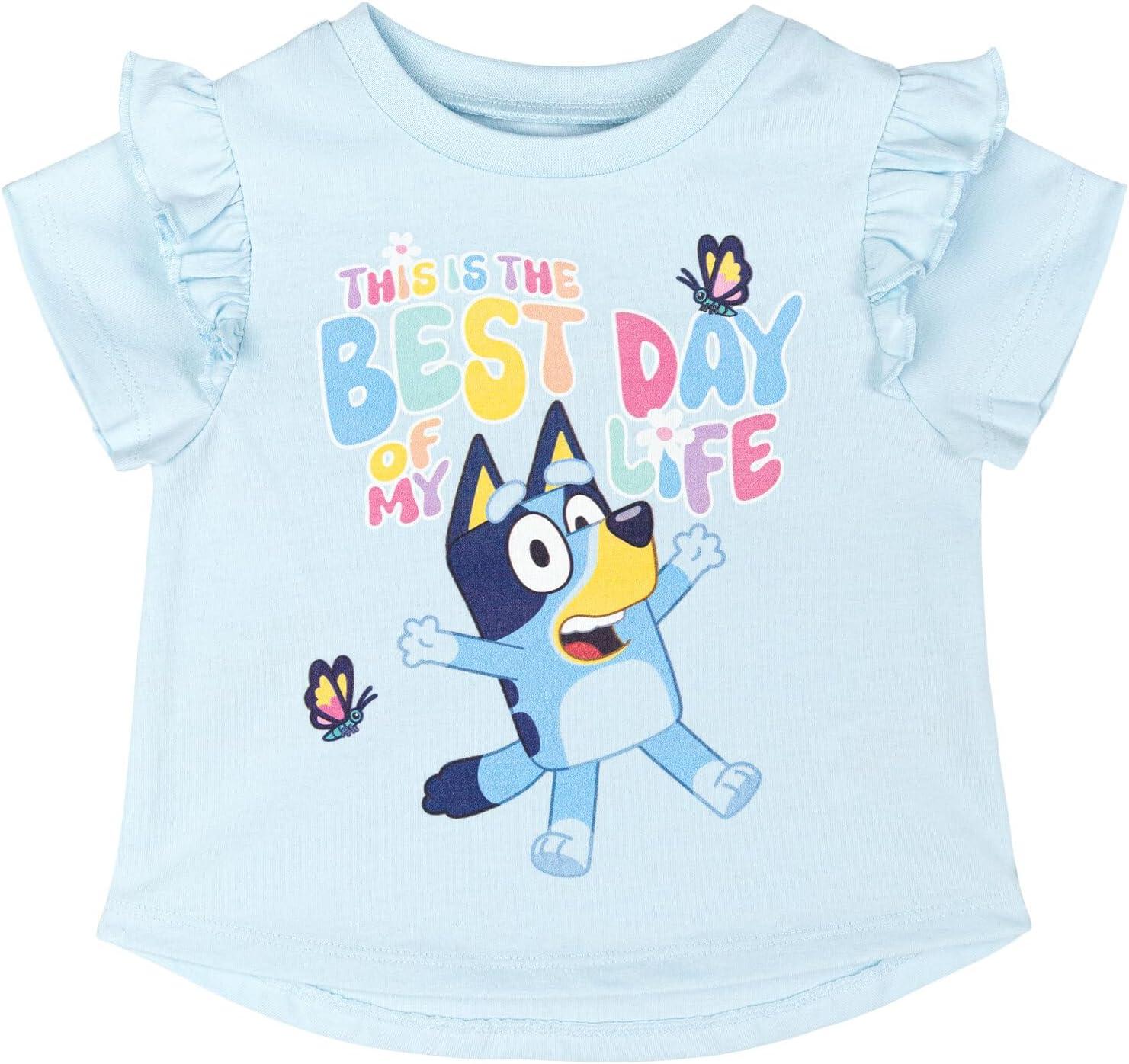 image:imageBluey Girls TShirt and Chambray Shorts Outfit Set Toddler to Big Kid Sizes 2T 1012Sky Blue