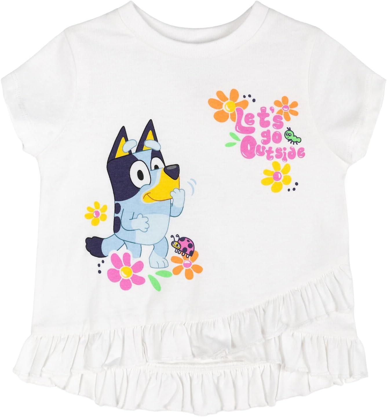 image:imageBluey Girls TShirt and Chambray Shorts Outfit Set Toddler to Big Kid Sizes 2T 1012White Green