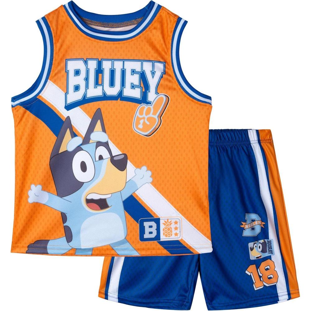 image:imageBluey Mesh Jersey Athletic Tank Top and Basketball Shorts Outfit Set Toddler to Little Kid Sizes 2T 78Orange Blue