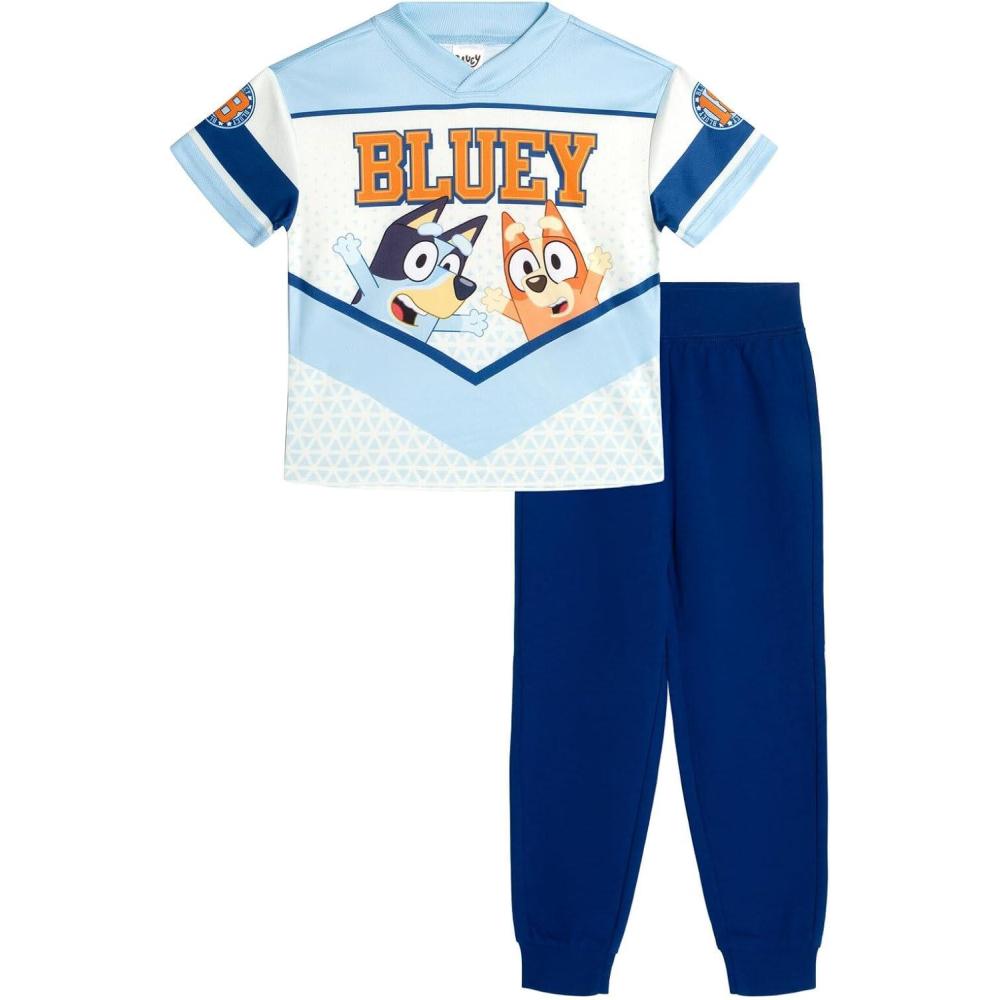 image:imageBluey Mesh Vneck TShirt and French Terry Jogger Pants Outfit Set Toddler to Little Kid Sizes 2T 78Blue