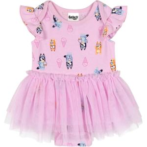 Bluey Baby Girls Ruffle Bodysuit Dress Newborn to Infant Sizes (Newborn – 24 Months)(Pink)