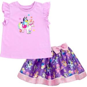 Bluey Floral Birthday T-Shirt and Mesh Tulle Skirt Outfit Set Infant to Big Kid Sizes (12 Months – 10-12)(Purple / Pink  Bluey & Friends)