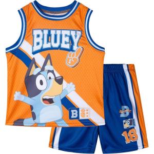 Bluey Mesh Jersey Athletic Tank Top and Basketball Shorts Outfit Set Toddler to Little Kid Sizes (2T – 7-8)(Orange / Blue)