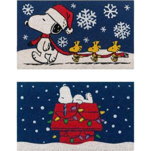 Gertmenian Bluey Coir Doormat – 2×3 Welcome Mat (2-Pack), Ideal for High Traffic Areas in Front Door, Garage, Entryway – Hi/Bluey Patch, 80072(Snoopy Snowflakes/Dog House Lights)
