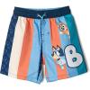 Bluey Rash Guard and Swim Trunks UPF 50+ Outfit Set Infant to Little Kid Sizes (12 Months – 7-8)(Sky Blue / Navy / Orange)