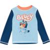 Bluey Rash Guard and Swim Trunks UPF 50+ Outfit Set Infant to Little Kid Sizes (12 Months – 7-8)(Sky Blue / Navy / Orange)