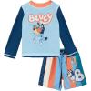 Bluey Rash Guard and Swim Trunks UPF 50+ Outfit Set Infant to Little Kid Sizes (12 Months – 7-8)(Sky Blue / Navy / Orange)