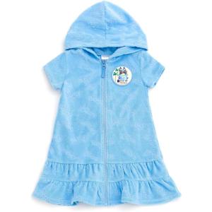 Bluey Girls Loop Terry Cloth Hooded Swim Coverup Toddler to Big Kid Sizes (2T – 10-12)(Blue)