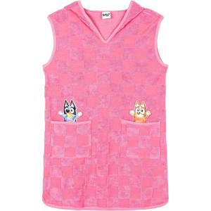 Bluey Girls Loop Terry Cloth Hooded Swim Coverup Toddler to Big Kid Sizes (2T – 10-12)(Pink)