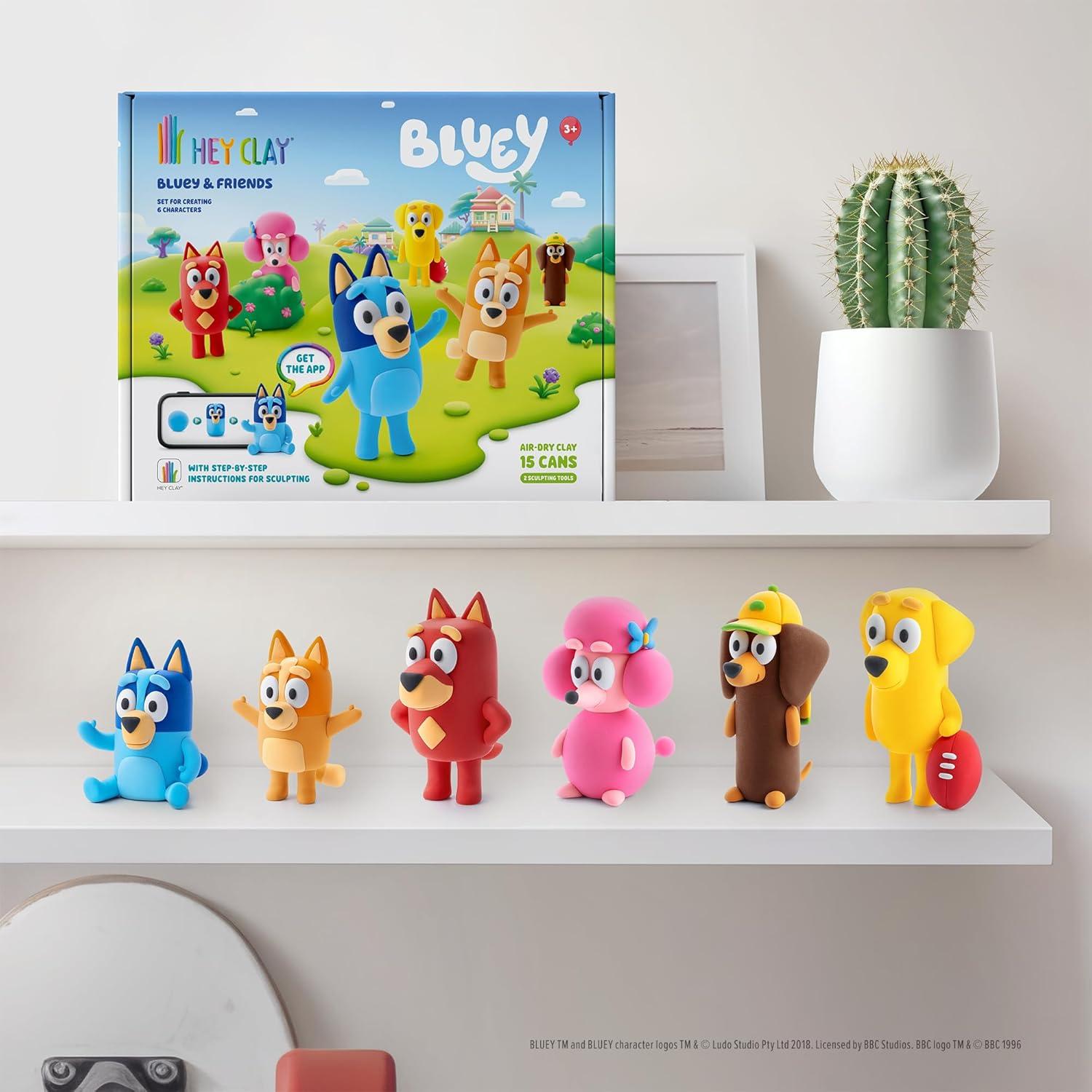 image:imageHEY CLAY Bluey amp Friends AirDrying Clay for Kids Arts and Crafts Creative Modeling Clay Kit Children Ages 48 BlueyFull Set 6 Characters