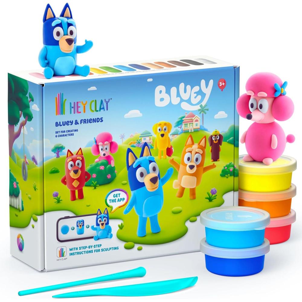 image:imageHEY CLAY Bluey amp Friends AirDrying Clay for Kids Arts and Crafts Creative Modeling Clay Kit Children Ages 48 BlueyFull Set 6 Characters