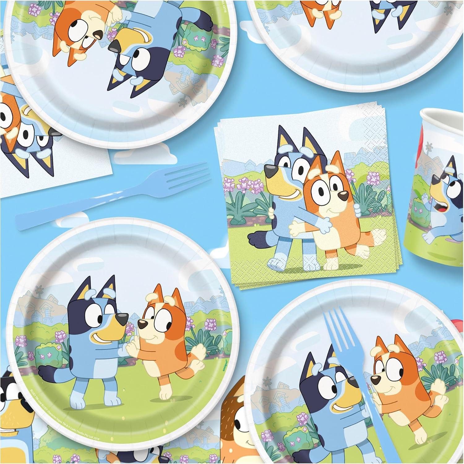 image:imageBluey Party Supplies Bluey Theme Birthday Paper Dessert Plates Napkins Cups Table Cover and Happy Birthday Banner Decoration 16 Plates amp Napkins